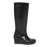 17p Ladies Black Wedge Welly Wellington Boots Size 3-8