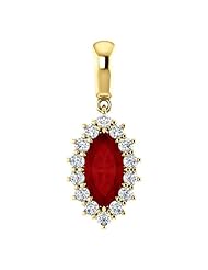 18K Yellow Gold 10.00x5.00mm Marquise Cut Chatham Created Ruby and Diamond Pendant -- LIFETIME WARRANTY