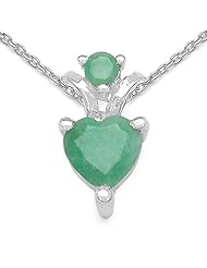 1.10 Carat Genuine Emerald Sterling Silver Pendant Necklace. 18"