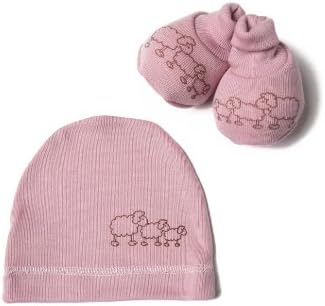 Poppet Handmade Merino Baby Booties &amp; Beanie Gift Set, 6-12 months, Pink