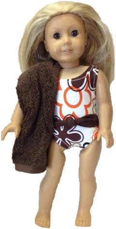 1 Pc Swimsuit with Brown & Orange Flowers for 18 inch dolls like American Girl - made in the USA!