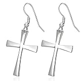 Ladies Stainless Steel Cross Drop Earrings