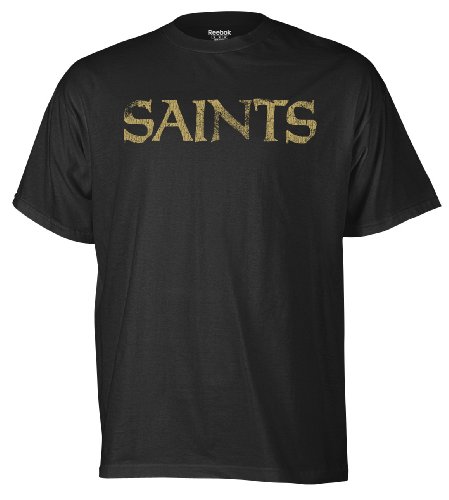 NFL Men's New Orleans Saints Faded Wordmark Tee (Black, Large)