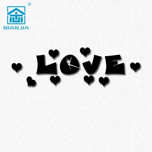 TONPAR DIY wall sticker sheets acrylic living room clock of love LOVE , black