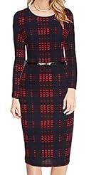 Plaid Print Long Sleeves Acrylic/Cotton Bodycon Dress 
