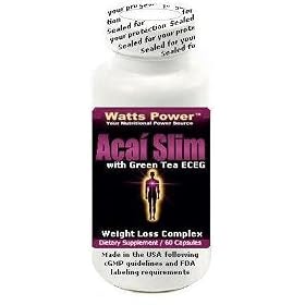 Latest 3-in-1 Watts Power Acai Berry Slim with 500mg Acai Berry, 400 Mg Green Tea EGCG and Caffeine PDS- 60 Day Supply