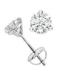 IGI Certified 1/2 Carat Round Brilliant Cut Diamond Stud Earrings 14K White Gold 3 Prong Screw Back (J-K Color, Eye Clean)