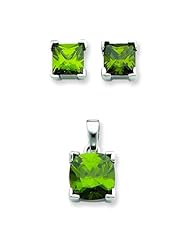 Sterling Silver CZ Square Earring and Pendant Set