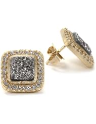 Marcia Moran "Illume" 18k Gold-Plated Titanium and Cubic Zirconia Square Stud Earrings
