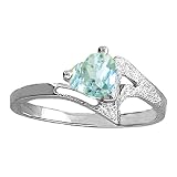 0.925 STERLING SILVER RING WITH GENUINE HEART AQUAMARINE