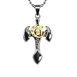 Stainless Steel Cubic Zirconia Gold Tone Center Cross Axe Pendant Necklace