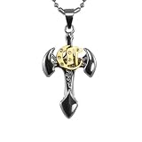 Stainless Steel Cubic Zirconia Gold Tone Center Cross Axe Pendant Necklace