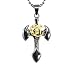 Stainless Steel Cubic Zirconia Gold Tone Center Cross Axe Pendant Necklace
