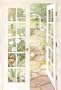 Trompe L' Oeil French Doors Window Wallpaper Wall Mural Garden Path Trellis Yard Pot Flower Floral Meadow Field Bushes Country
