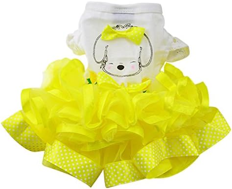Columbustore Pet Cat Princess Tutu Dress Doggie Print Bubble Skirt Puppy Clothes Dog Dress Clothes Apparel Yellow