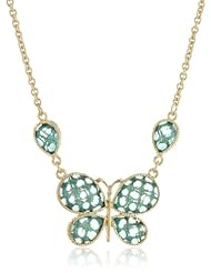 1928 Jewelry "Aqua Verde" Gold-Tone Light Aqua Faceted Butterfly Necklace, 16"