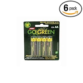 Perf Go Green  #25001AA Batteries, 4-Pack,  Packages (Pack of 6)