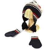 Winter Boys 2-4 Knit Dinosaur Ski Trapper Beanie Hat with Mittens Gloves Set Navy