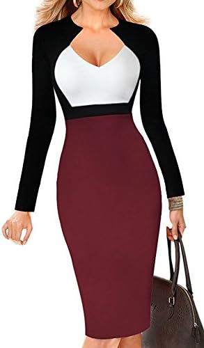 FavorGrace Womens' V-neck Colorblock Patchwork Sexy Bodycon Pencil Dress For Work
