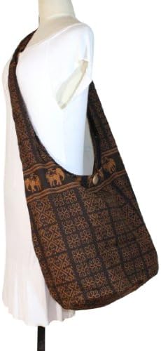 Shoulder Bag Cotton Elephant &amp; Flower Print Sling Bag Purse Cross body Messenger Purse Hippie Hobo Color Brown Free Shipping