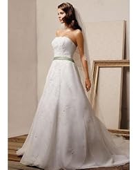 Strapless Organza Beaded Wedding Dress  With a Sash 