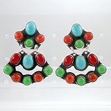 Rocki Gorman Chandelier Earrings in Sterling Silver, Coral and Gaspeite, #9095
