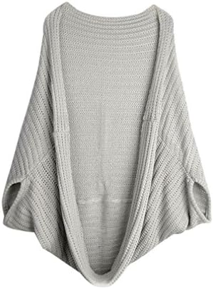 YauYau Cape Shawls Knitted Cardigan Long Women's Batwing Sweater Jacket Gray One