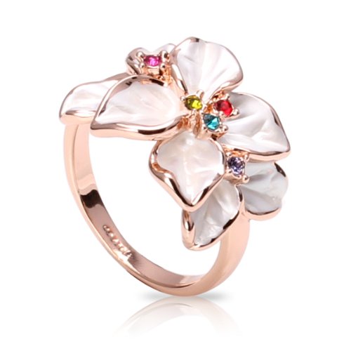 Fashion Plaza Christmas Gift Multi-color Cubic Zirconia Flower Ring R79