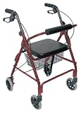 Ultra Lightweight Aluminum Rollator, Straight Backrest, Burgundy