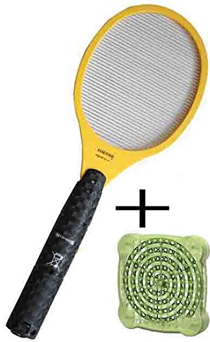 電撃殺虫ラケット [ デング熱 蚊に刺され予防 ] セットで 置くだけ殺虫剤付き！蚊 駆除 スプレー 殺虫ラケット一つあれば十分！ アウトドア バーベキュー 屋外活動時の蚊対策！ 蚊取り線香 殺虫剤 撒くよりも健康的に蚊の駆除が出来る！　[アメリカ製]