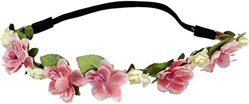 Colorlife Handmade Cherry Blossom Flower Garland Headdress Headpiece Hairpin for Wedding Photo Sandbeach (Pink and White)