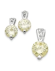 Sterling Silver Yellow CZ Earrings And Pendant Set