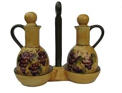 Tuscany Grape wine Decor Oil & Vinegar bottle Cruet Set w/Caddy