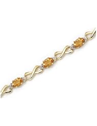 10K Yellow Gold Oval Citrine and Diamond Bracelet by Jewelry Mountain
