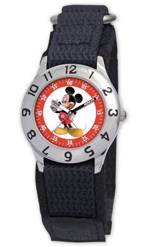 Disney Kids' D001S500 Mickey Mouse Time Teacher Black Velcro Watch