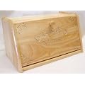 Large 15" Wooden Bread Bin. Decorative Carved Drop Door
