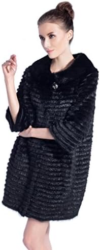 QDFUR Women's Mink Fur Coat With Sheared Rex Rabbit Overcoat Yarn Lining XL Black