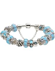 European Hot Fashion Style Blue Murano Glass Beads Charm Beaded Complete Silver Plated Bracelets for Women Girls Jewelry Compatible With Pandora