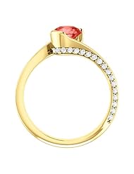14K Yellow Gold 6.00mm Round Cut Chatham Created Padparadscha Sapphire and Diamond Ring -- LIFETIME WARRANTY