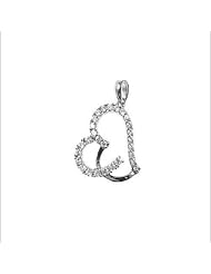 14k White Gold, Heart Pendant Charm Lab Created Gems 12mm Wide