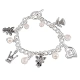 Silver Colored Charm Bracelet with Heart, Crown and Angel Charms