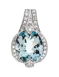Clevereves 14K White Gold 11.00X9.00mm 1 5 Ct Tw Genuine Aquamarine And Diamond Pendant