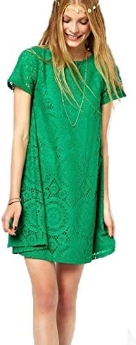 Miaokalin Womens Plus Size Lace Hollow Out Round Neck Short Sleeve Loose Dress (L, Green)