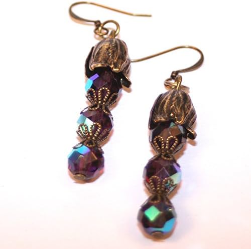 Czech Crystal Drop Earrings Amethyst Purple