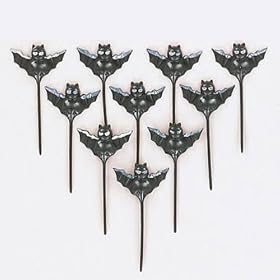 Bat Picks, 7 cms, pack of 10 - Halloween Party Supplies