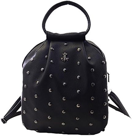 Yunsenshop Womens Leather Rivet Casual Handbag School Travel Backpack Black