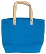 Cotton Colorful Aqua Blue Small Tote Bag with Leather Handle 17"Lx11"H