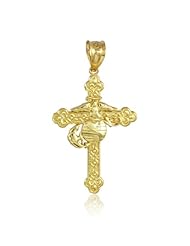 10k Gold US Marine Christian Fleur-de-lis Cross Charm Pendant