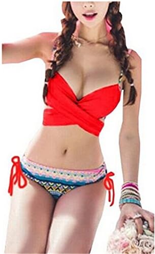 Welity Women's 2 Pieces Push Up Twist 2 Way Wearing Boho Bikini Swimsuit Medium