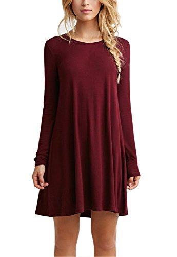 Wearlove Women's Casual Plain Long Sleeve Simple T shirt Loose Dress